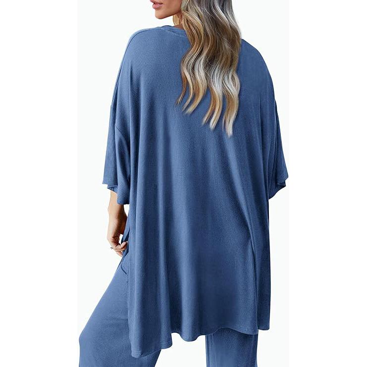 Women’s 2-Piece Lounge Set – Short Sleeve Top & Wide Leg Pants
